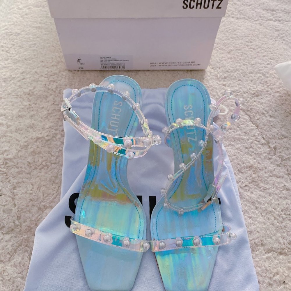 BRAND NEW Schutz Pietra Sandal Sandals Rainbow Iridescent Pearl